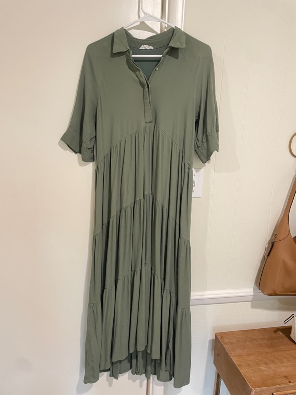 Love is A- Olive Green Tiered Midi Dress